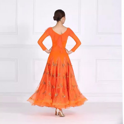 Orange competition ballroom dance dresses for women girls waltz tango rhythm junior foxtrot smooth dance long gown for female